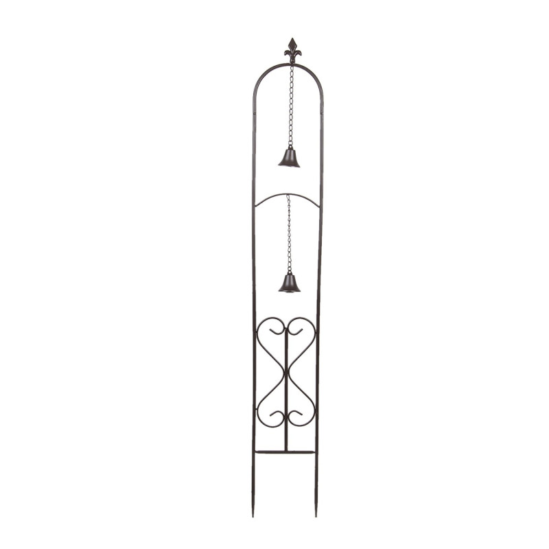 Tmavý kovový stojan se zvonečkami na pnoucí se květiny - 20*7*140 cm