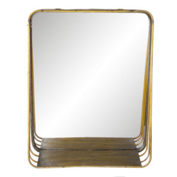 Zlaté retro zrcadlo v kovovém rámu s dřevěnou poličkou Gold - 34*11*42 cm