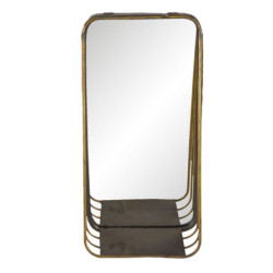 Zlaté podlouhlé zrcadlo v kovovém rámu s dřevěnou poličkou Gold - 19*11*39 cm