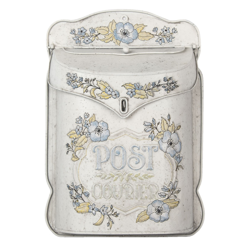 Krémová retro poštovní schránka s květy Post Courier - 27*8*39 cm