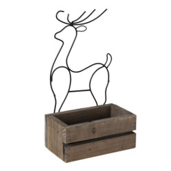 Hnědý dřevěný box s kovovým jelenem - 23*13*10/40 cm