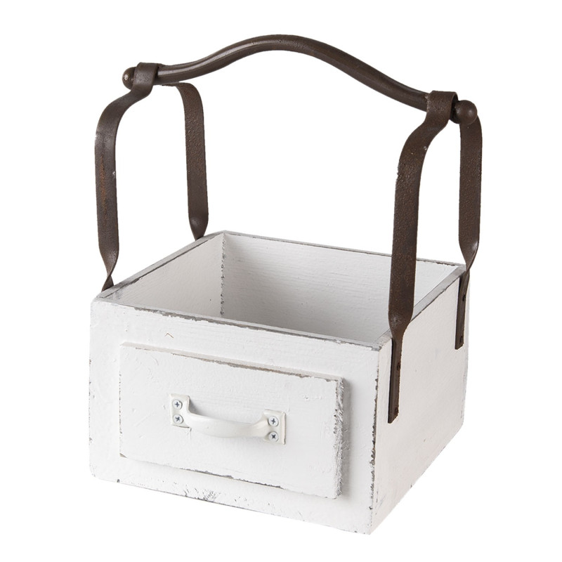 Bílá dřevěná retro bedýnka s rukojetí - 24*19*28 cm