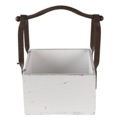 Bílá dřevěná retro bedýnka s rukojetí - 24*19*28 cm