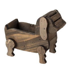 Hnědý dřevěný dekorativní obal na květiny ve tvaru psa - 26*12*11 cm