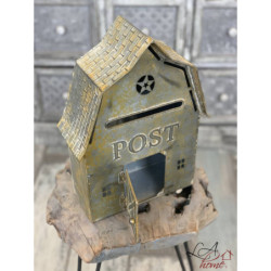 Šedá retro poštovní schránka ve tvaru domu Post - 26*11*35 cm