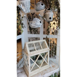 Krémová kovová ptačí budka ve tvaru kropáčku - 46*26*27/54 cm