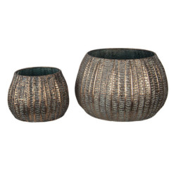 2ks měděno - hnědý obal na květiny s patinou - Ø 40*25 / Ø 28*19 cm