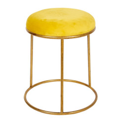 Zlatá kovová stolička se žlutým sametovým podsedákem - Ø 42*48 cm