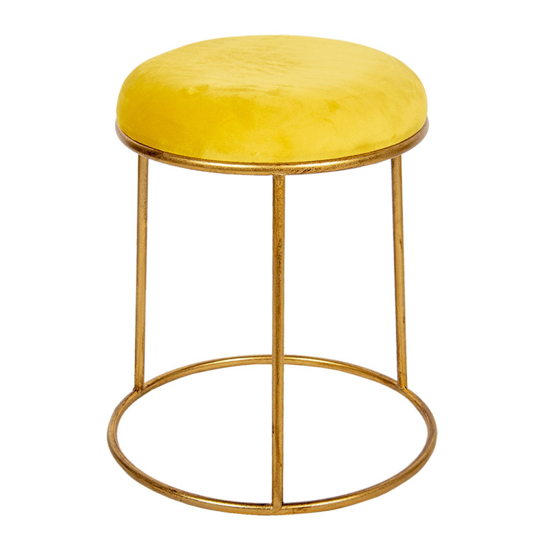 Zlatá kovová stolička se žlutým sametovým podsedákem - Ø 42*48 cm