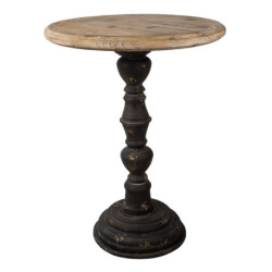 Tmavě hnědý kovový odkládací stolek s dřevěnou deskou - Ø 57*75 cm