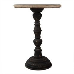 Tmavě hnědý kovový odkládací stolek s dřevěnou deskou - Ø 57*75 cm