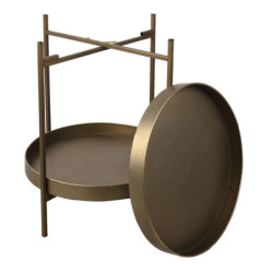 Bronzový antik kovový patrový odkládací stolek - Ø 52*60 cm