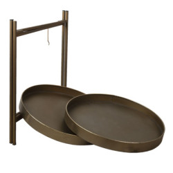 Bronzový antik kovový patrový odkládací stolek - Ø 52*60 cm