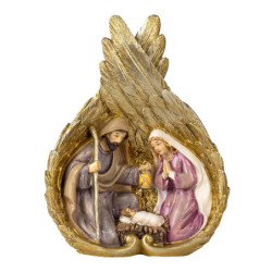 Vánoční betlém ve zlatých andělských křídlech S - 13*6*17 cm