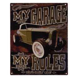 Nástěnná kovová cedule My Garage My Rules - 25*20 cm