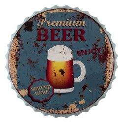 Nástěnná kovová cedule Beer here - Ø 50 cm