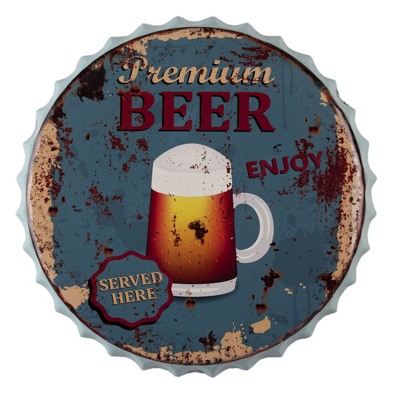 Nástěnná kovová cedule Beer here - Ø 50 cm