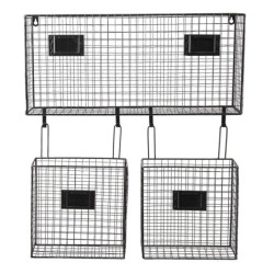 Černý kovový nástěnný stojan Set s košíky - 56*12*65 cm