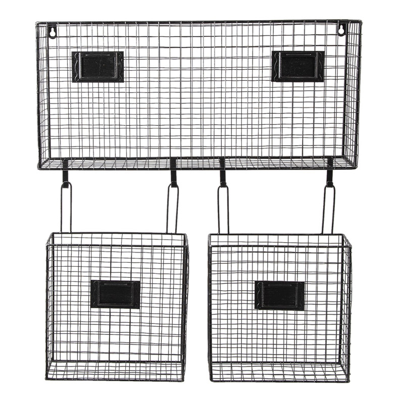 Černý kovový nástěnný stojan Set s košíky - 56*12*65 cm