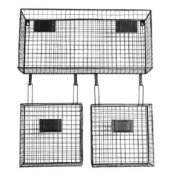 Černý kovový nástěnný stojan Set s košíky - 56*12*65 cm