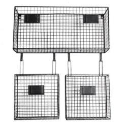 Černý kovový nástěnný stojan Set s košíky - 56*12*65 cm