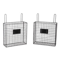 Černý kovový nástěnný stojan Set s košíky - 56*12*65 cm