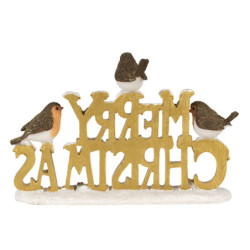 Zlatý dekorativní nápis Merry Christmas s ptáčky - 21*4*13 cm