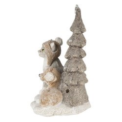 Vánoční dekorativní soška pejska a kočičky u stromečku - 11*9*15 cm LED osvětlení