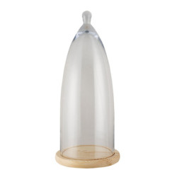 Světle hnědý dřevěný podnos se skleněným poklopem Becca - Ø 24*56 cm