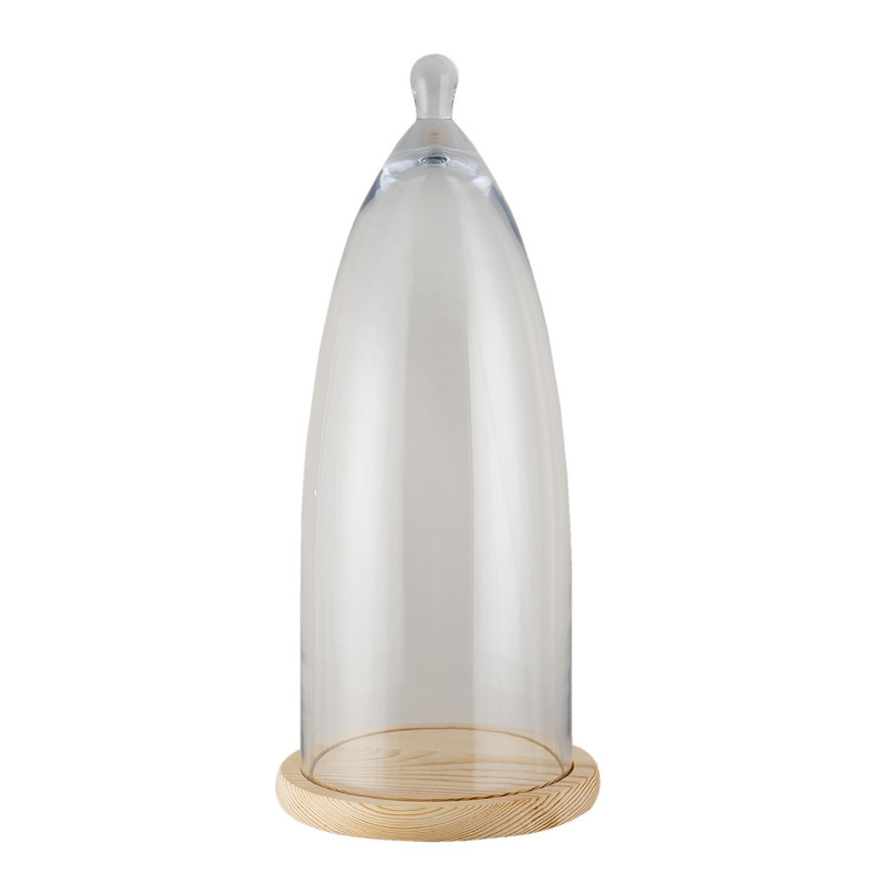 Světle hnědý dřevěný podnos se skleněným poklopem Becca - Ø 24*56 cm