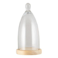 Světle hnědý dřevěný podnos se skleněným poklopem Lisa - Ø 15*30 cm