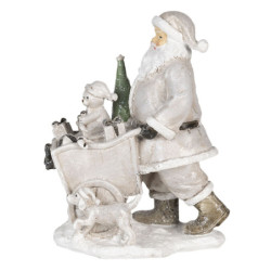 Vánoční dekorativní soška Santy s vozíkem s pejskem - 12*8*15 cm