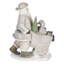 Vánoční dekorativní soška Santy s vozíkem s pejskem - 12*8*15 cm