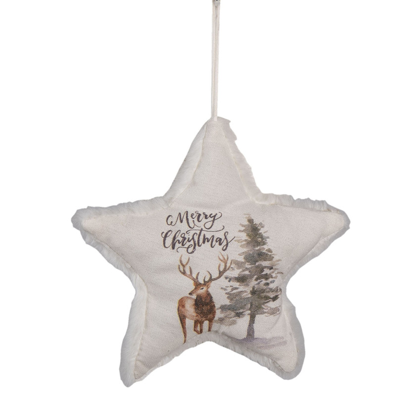 Dekorativní závěsná látková vánoční hvězda s jelenem - 17*3*18 cm
