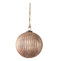 Zlato bronzová vánoční koule s žebrováním a patinou - Ø 16*16 cm