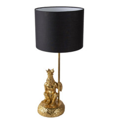 Zlatá stolní lampa s opicí a korunkou a černým stínidlem Monkey King - Ø 23*45 cm E27