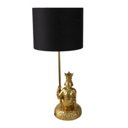 Zlatá stolní lampa s opicí a korunkou a černým stínidlem Monkey King - Ø 23*45 cm E27