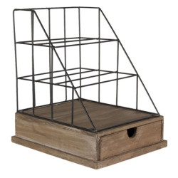 Kovový stojan na dopisy s dřevěným šuplíkem - 26*32*36 cm