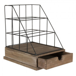 Kovový stojan na dopisy s dřevěným šuplíkem - 26*32*36 cm