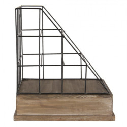 Kovový stojan na dopisy s dřevěným šuplíkem - 26*32*36 cm