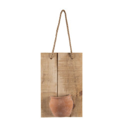Závěsná dekorativní dřevěná deska s hnědým hrnečkem - 18*11*28 cm