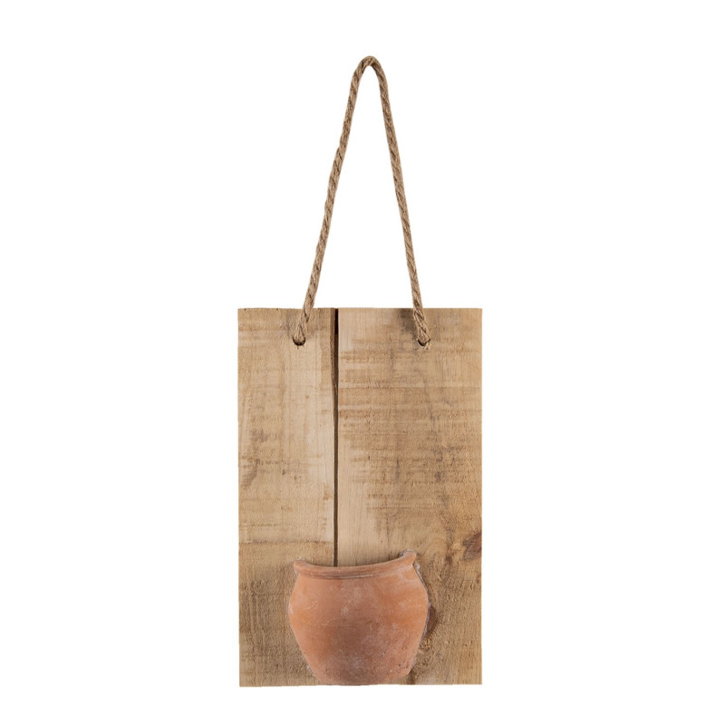 Závěsná dekorativní dřevěná deska s hnědým hrnečkem - 18*11*28 cm