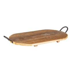Oválný servírovací tác Johann s kovovými uchy z recyklovaného dřeva L - 49*29*2 cm