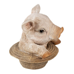 Dekorativní soška prasátka v klobouku - 13*12*14 cm