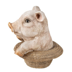 Dekorativní soška prasátka v klobouku - 13*12*14 cm