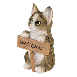 Dekorativní soška kočky s cedulkou Welcome - 12*9*19 cm