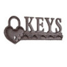 Hnědo černý litinový háček na klíče Keys - 26*3*10 cm
