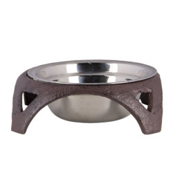 Hnědo černý litinový stojánek s miskou pro psy/kočky - Ø 19*5 cm