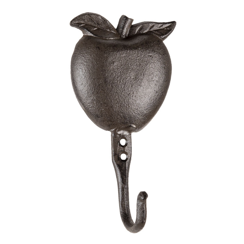 Hnědo černý litinový nástěnný háček Apple - 9*5*18 cm