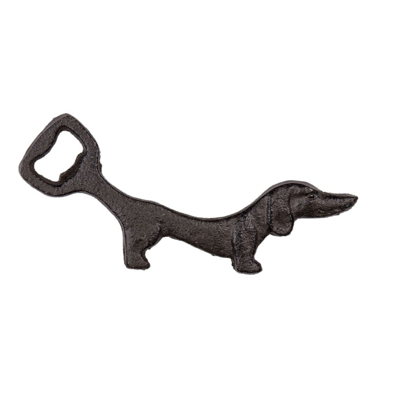 Hnědo černý litinový otvírák jezevčík - 17*8 cm